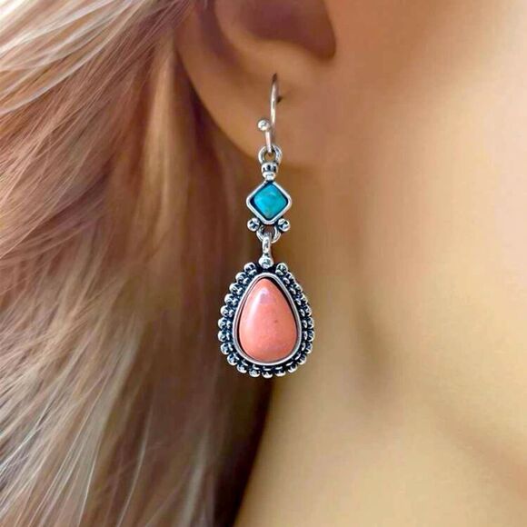 🔅🆕🔅💖 BoHo Turquoise Decor Stones Coral Drop Earrings✨ - Picture 4 of 11
